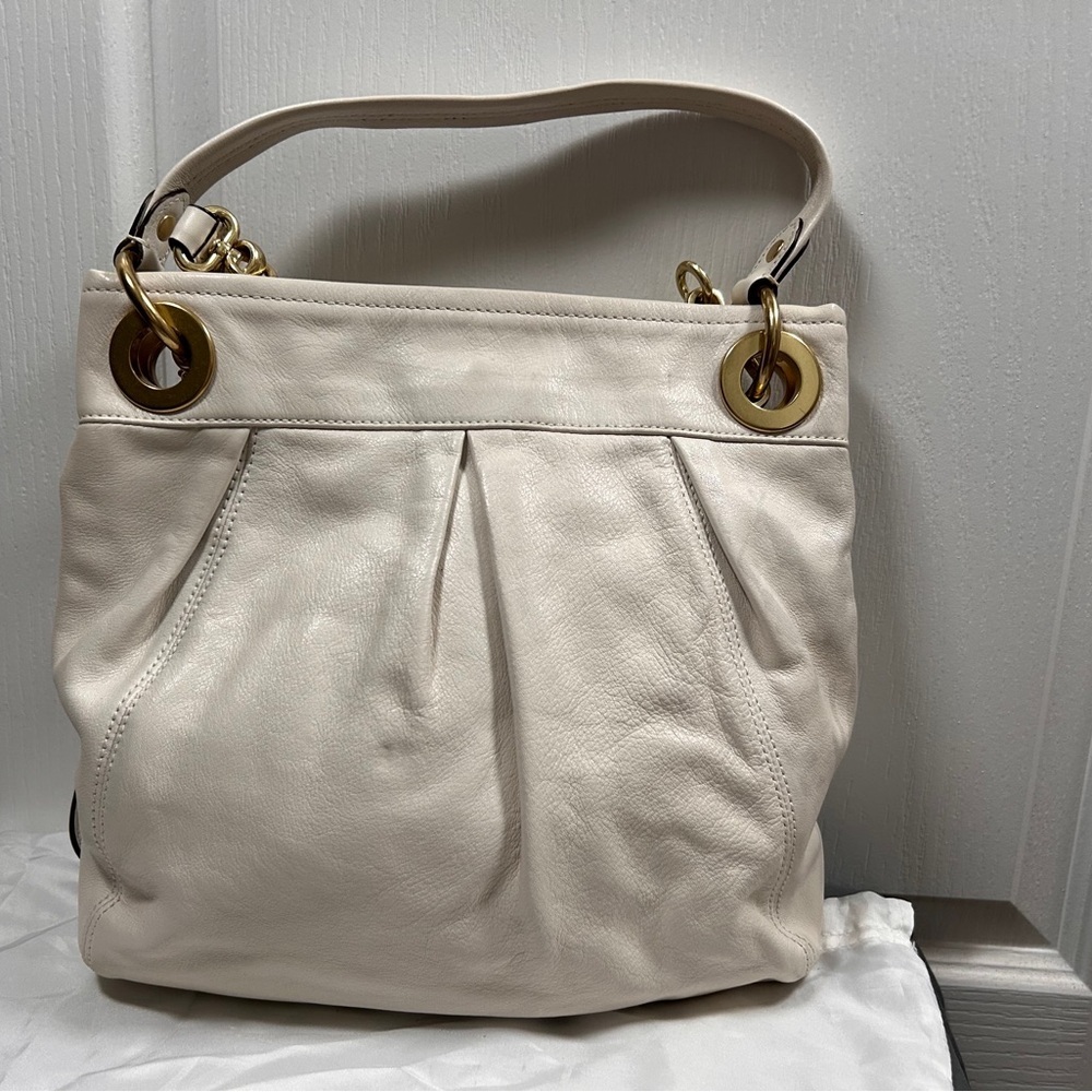 Coach Madison Ivory Pleated Leather Tote with Gold Accents - Picture 2 of 9